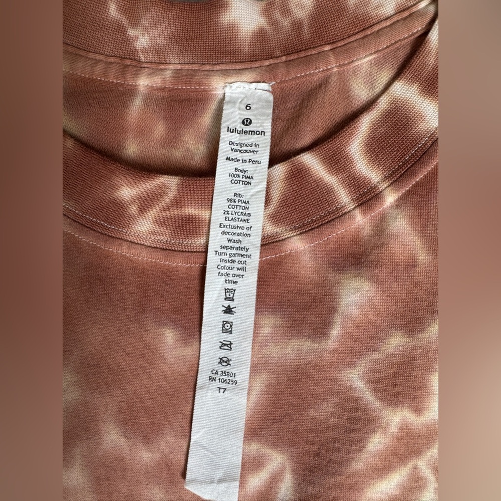Lululemon All Yours Tank Top Tie Dye Pink Size 6 Marmoleado Copper Pima Cotton - Picture 8 of 12